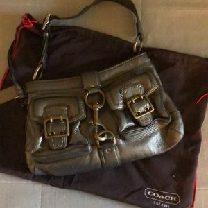 Coach handbag pewter leather
